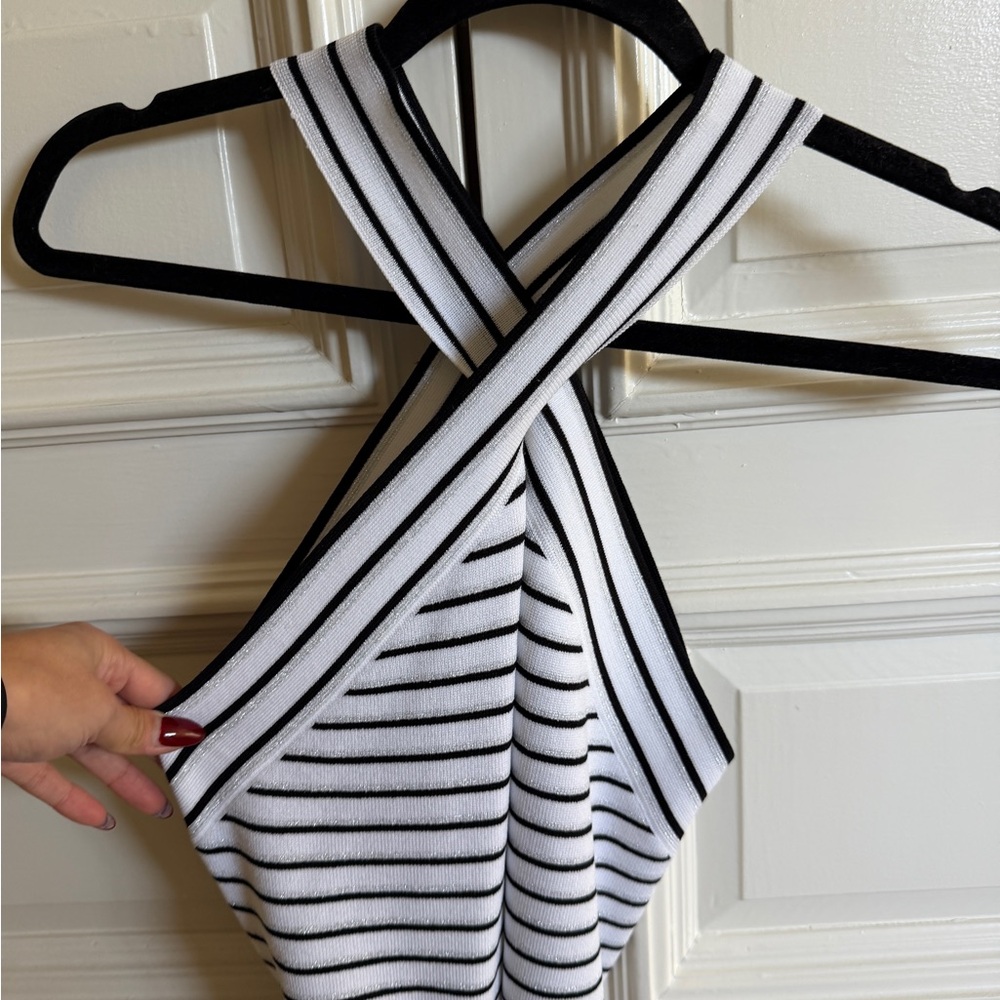 Ann Taylor White and Black Striped Strapless Dress - Picture 4 of 7